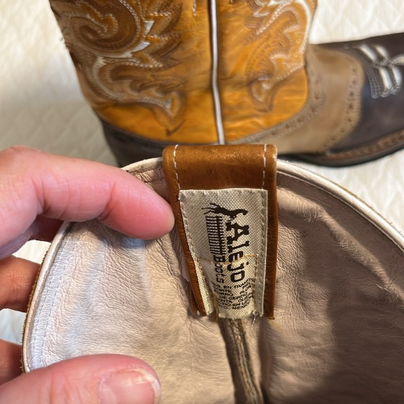 Alejo boots tooled cowboy gaucho boots, leather, brown & tan, made in Mexico, 4 - Picture 11 of 12